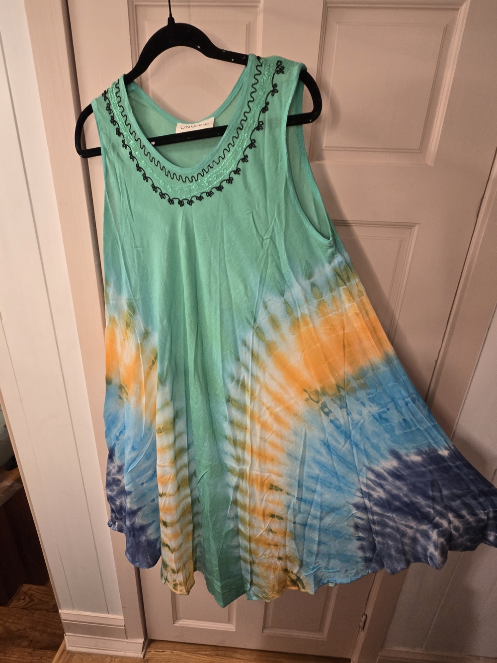 Tie-Dye Midi Dress in Aqua with Yellow & Blue